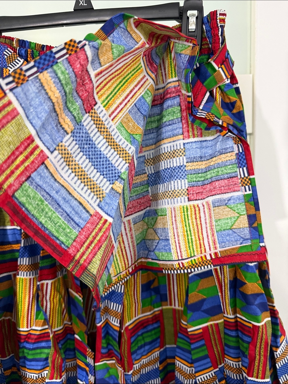 Blue and Orange Kente Maxi Skirt with pockets and Headwear - Picture 3 of 7
